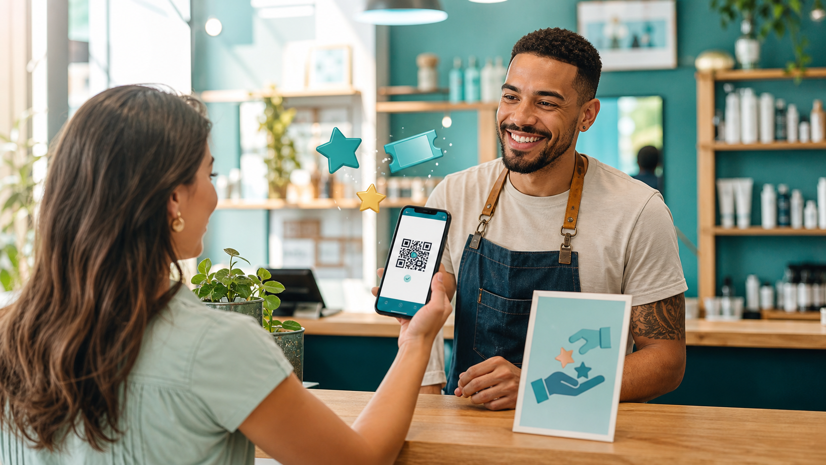 Cliente escaneando um QR Code em um estabelecimento local